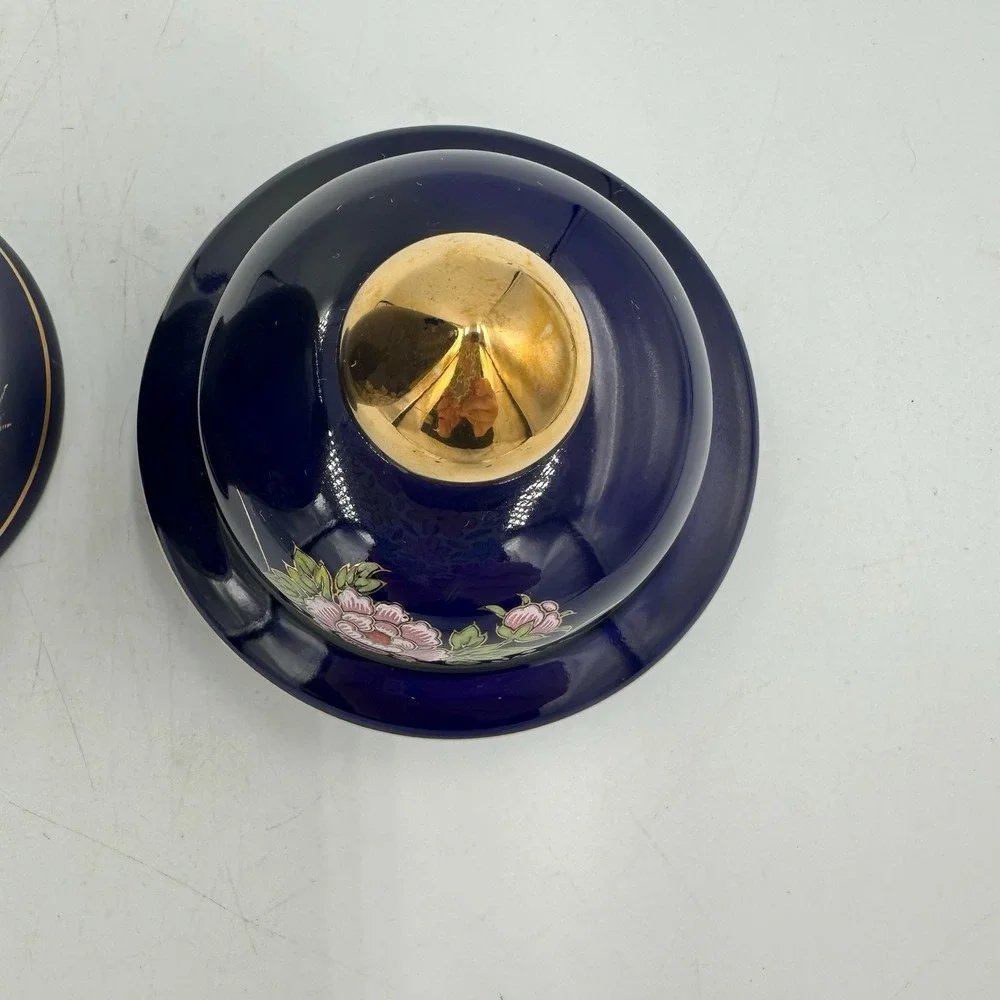 Vintage‎ Yamaji Japan Cobalt Blue Lidded Jar Gold Pheasant 8